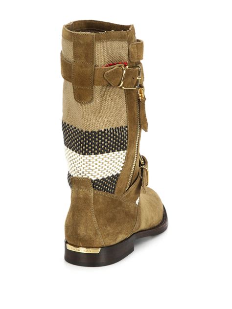 Burberry Nova Check Pattern Suede Moto Boots 28553192